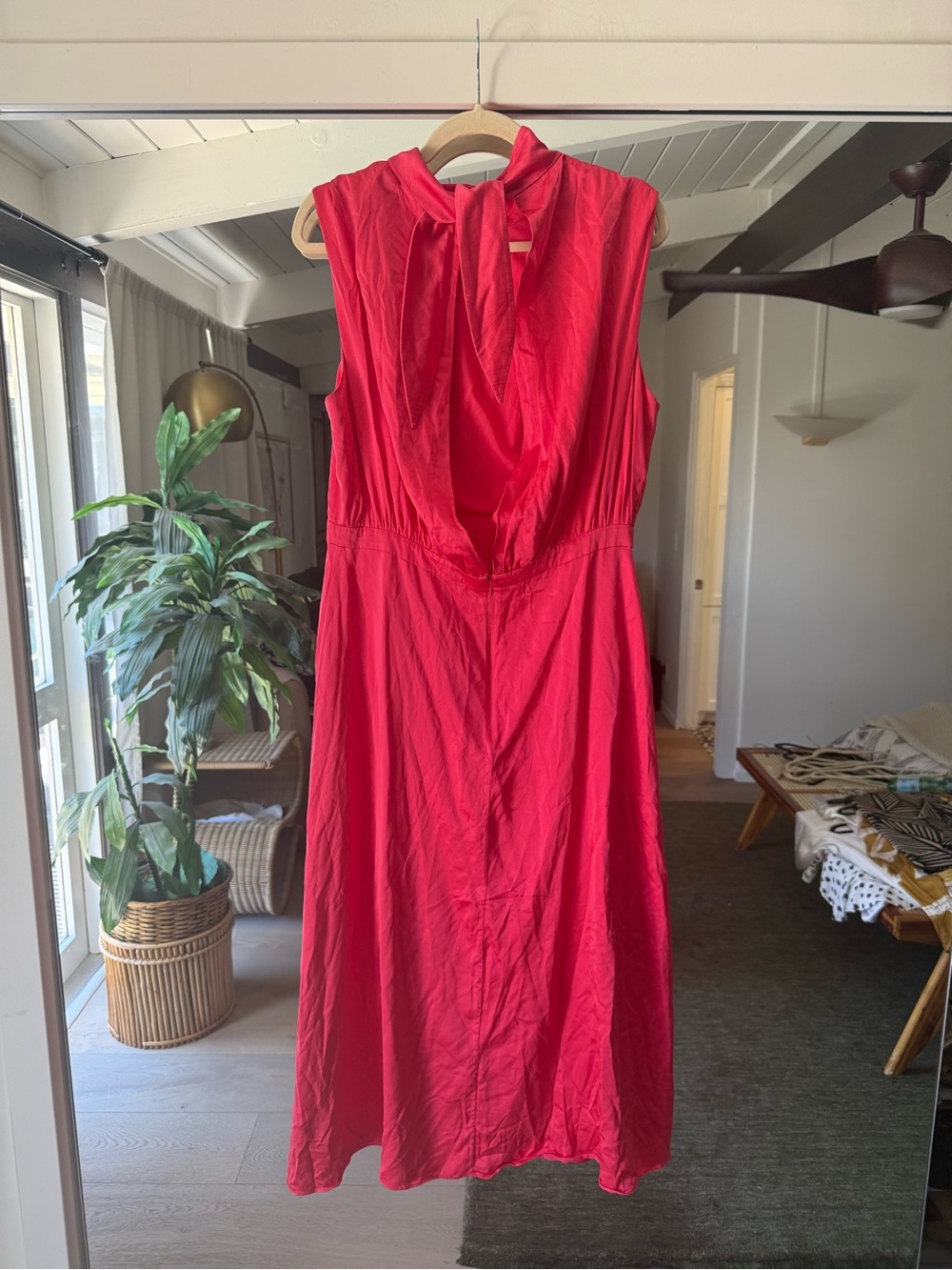 SALONI Red Sleeveless Tie-Neck Midi Dress